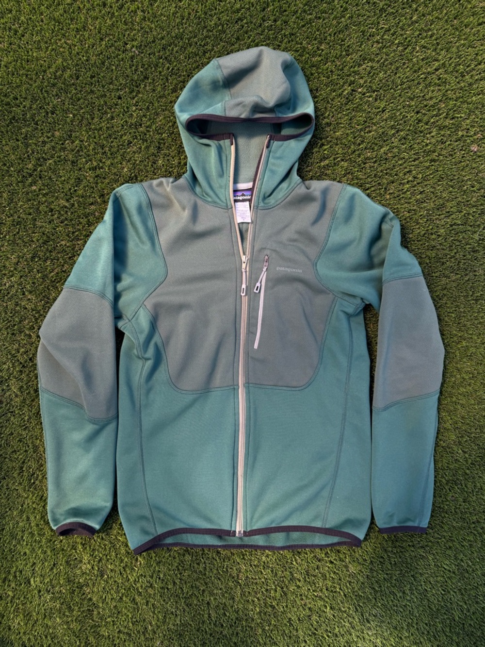 Patagonia Sage Green Hooded Zip Fleece Jacket
